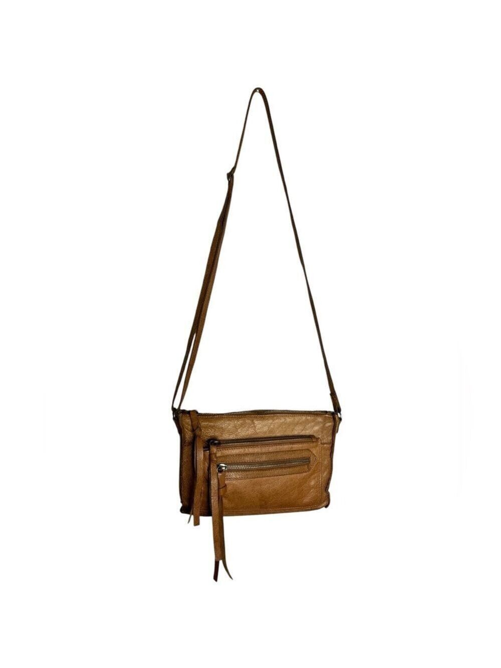 Day & Mood Anni Brown Leather Small Crossbody Bag Double Zipper
